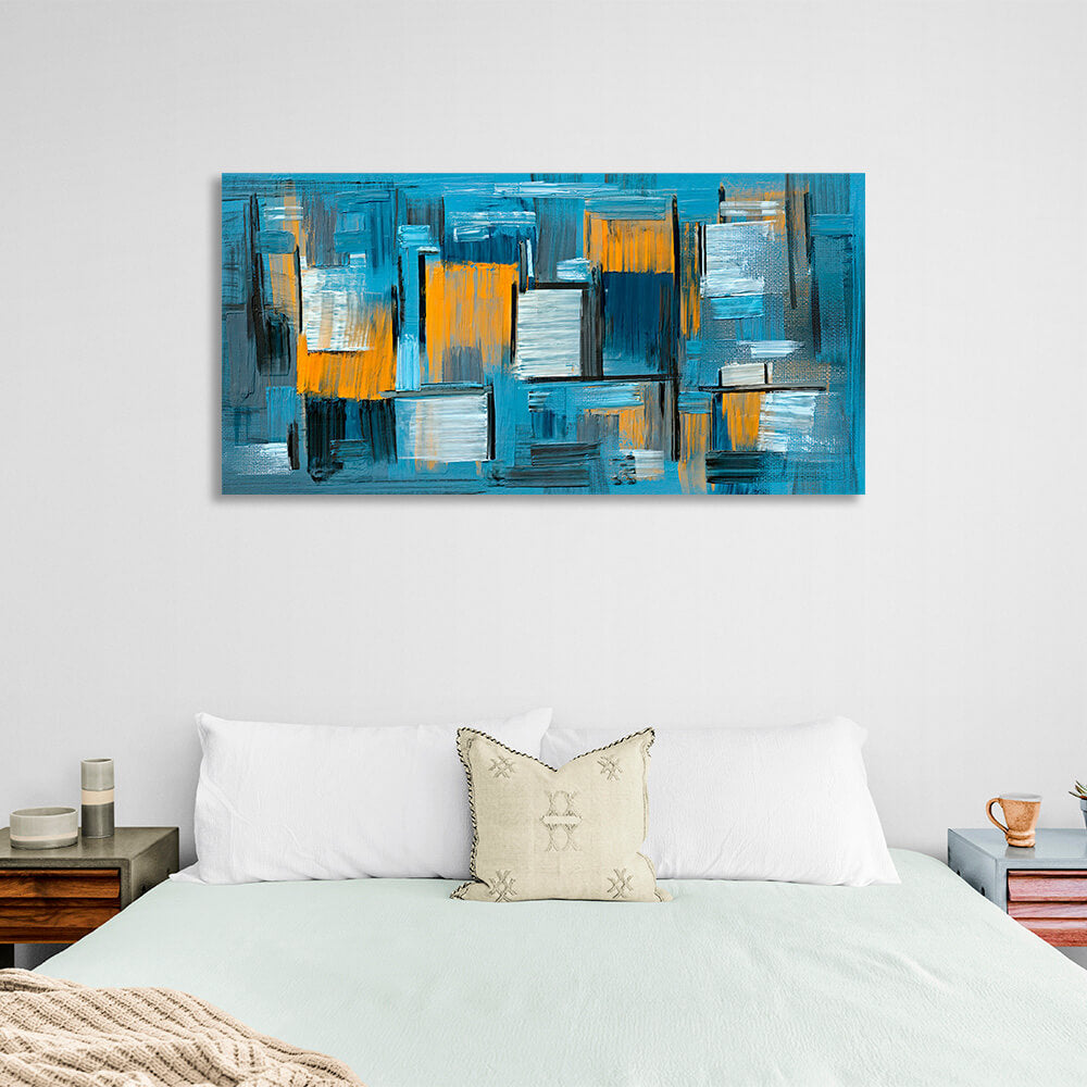 Blue abstract with yellow details Abstraction Canvas Wall Art Print