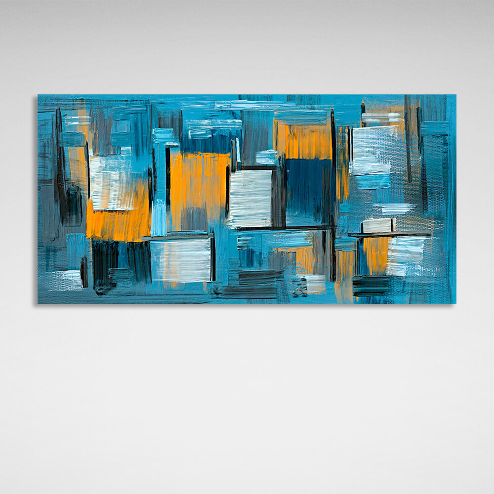 Blue abstract with yellow details Abstraction Canvas Wall Art Print