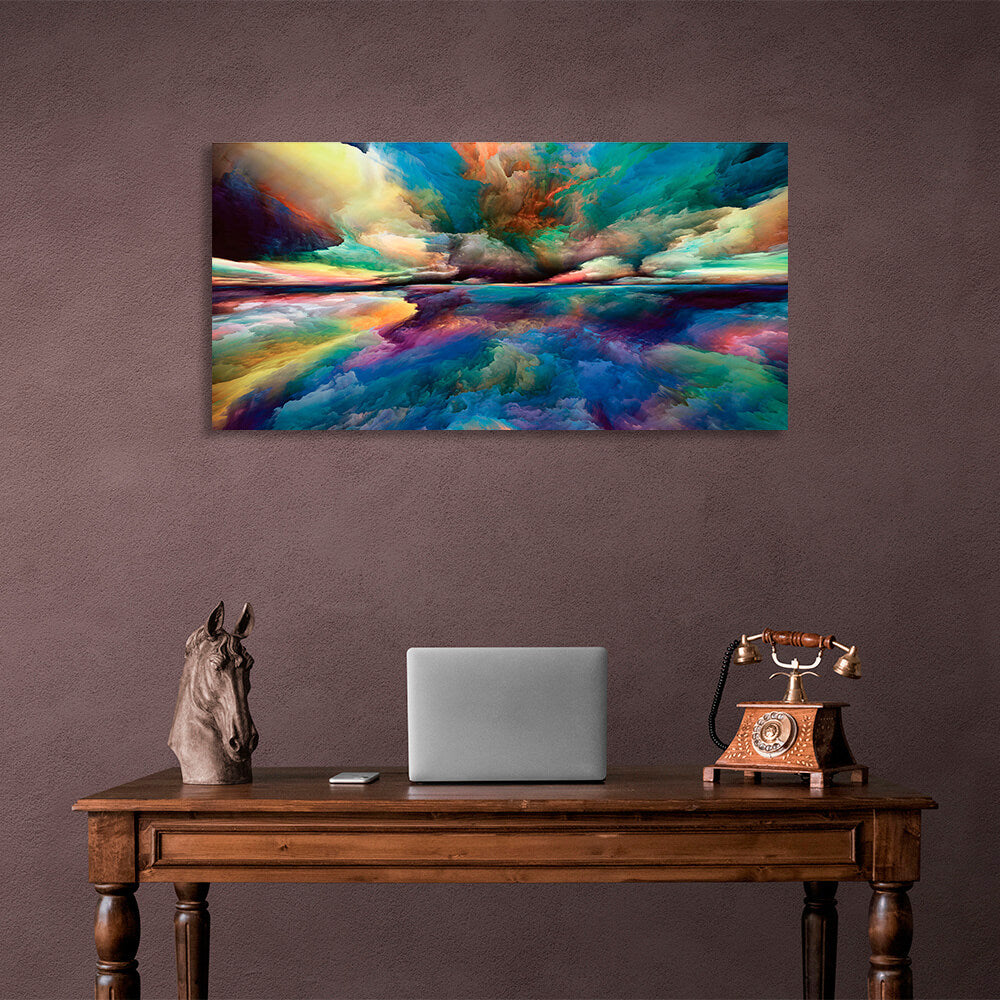 Cloud abstract in blue yellow orange colors Abstraction Canvas Wall Art Print