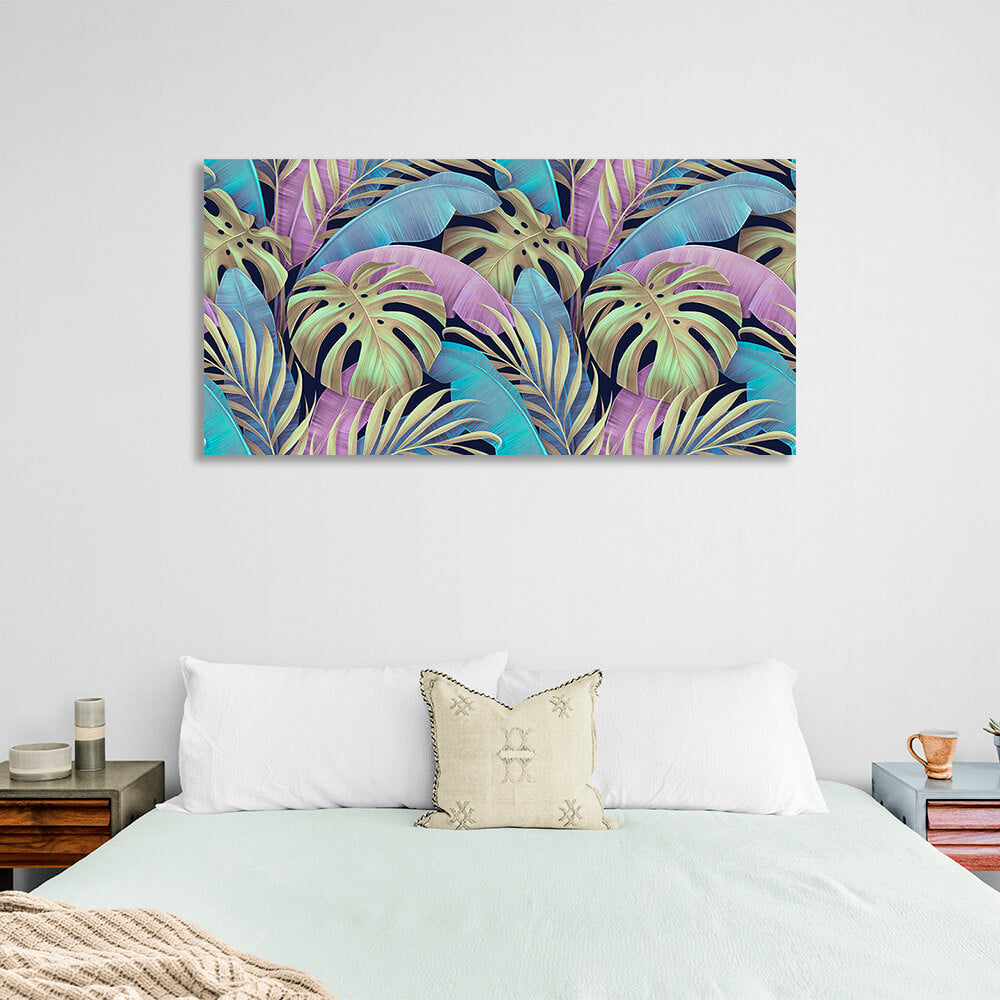 Multicolored tropical leaves background Canvas Wall Art Print