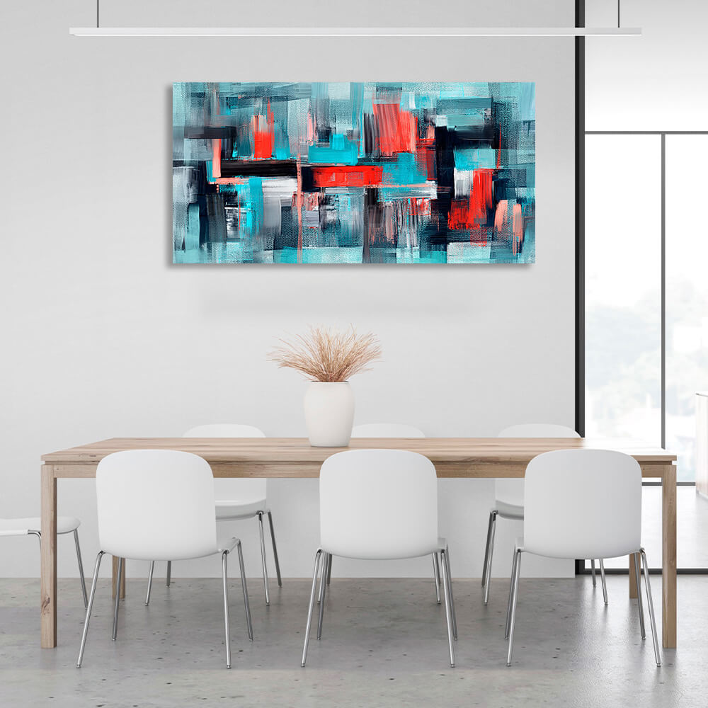 Turquoise abstract with red and black details Abstraction Canvas Wall Art Print