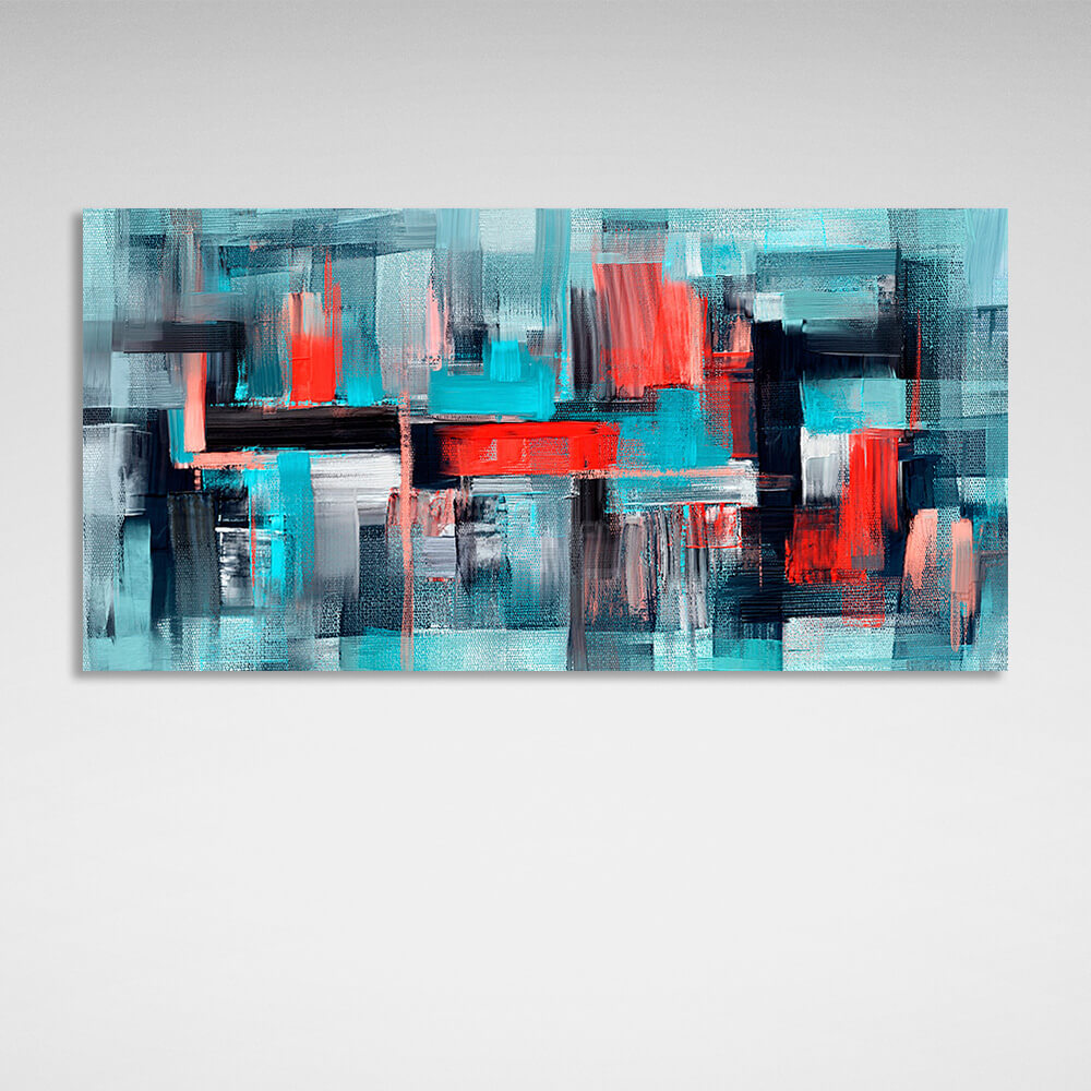 Turquoise abstract with red and black details Abstraction Canvas Wall Art Print