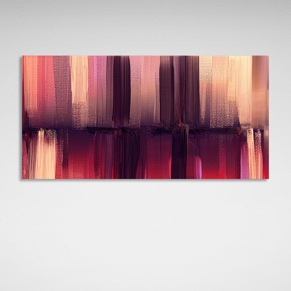 Vertical lines in beige purple and red colors Abstraction Canvas Wall Art Print