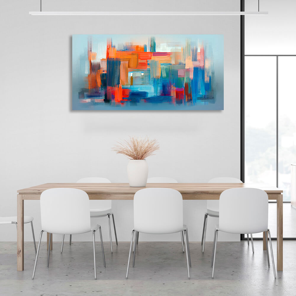 Red abstract with a strong blue color Abstraction Canvas Wall Art Print