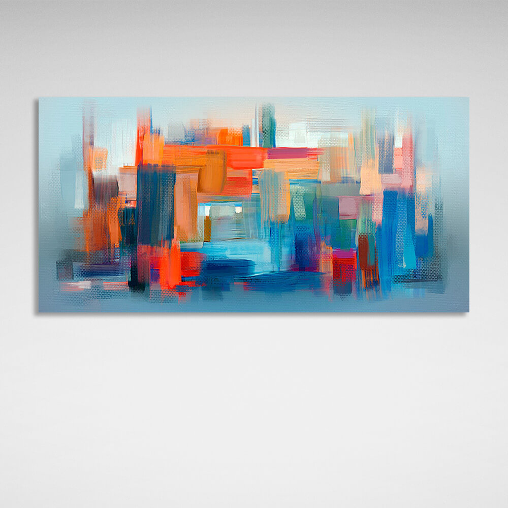 Red abstract with a strong blue color Abstraction Canvas Wall Art Print