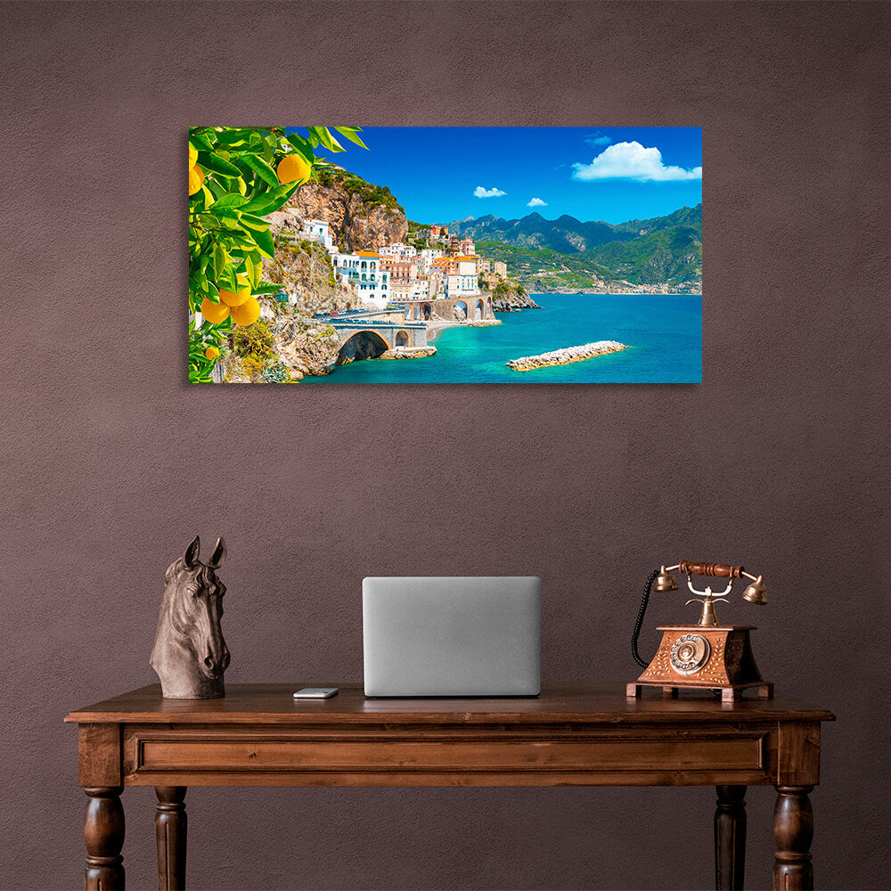 A city in the sea against the cliffs Canvas Wall Art Print