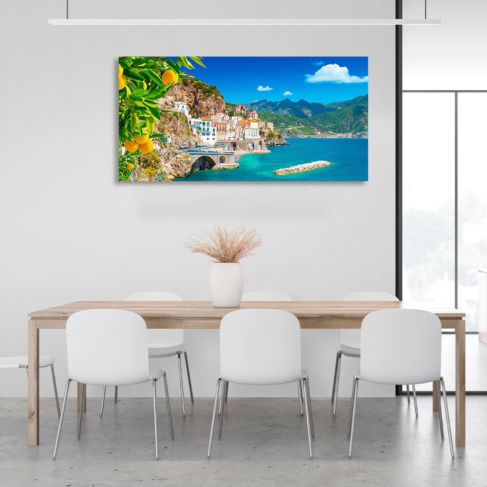 A city in the sea against the cliffs Canvas Wall Art Print