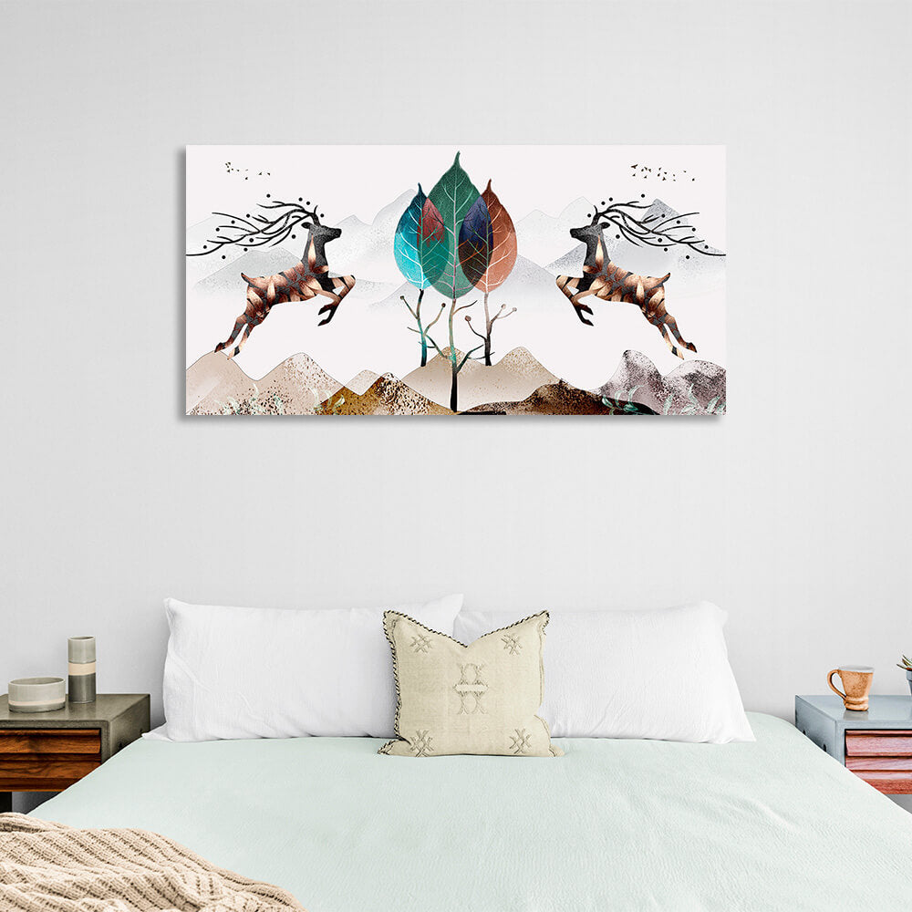 Two deer in the mountains Abstraction Canvas Wall Art Print