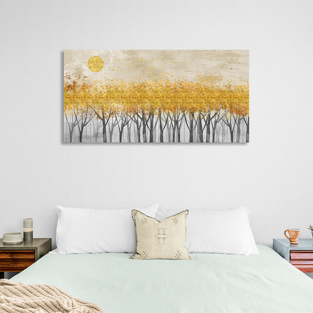 Gray trees with golden tops and moonlight Canvas Wall Art Print