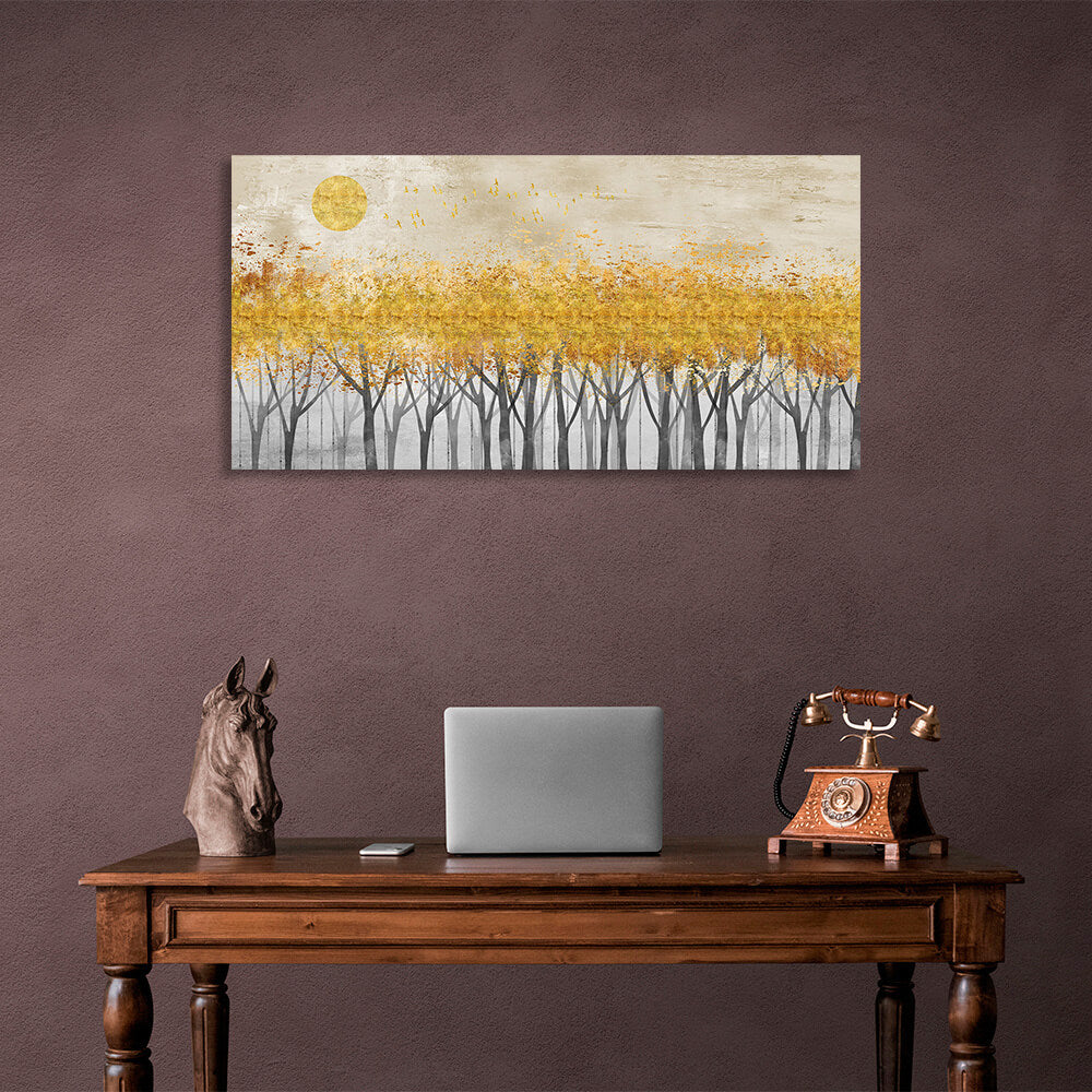 Gray trees with golden tops and moonlight Canvas Wall Art Print