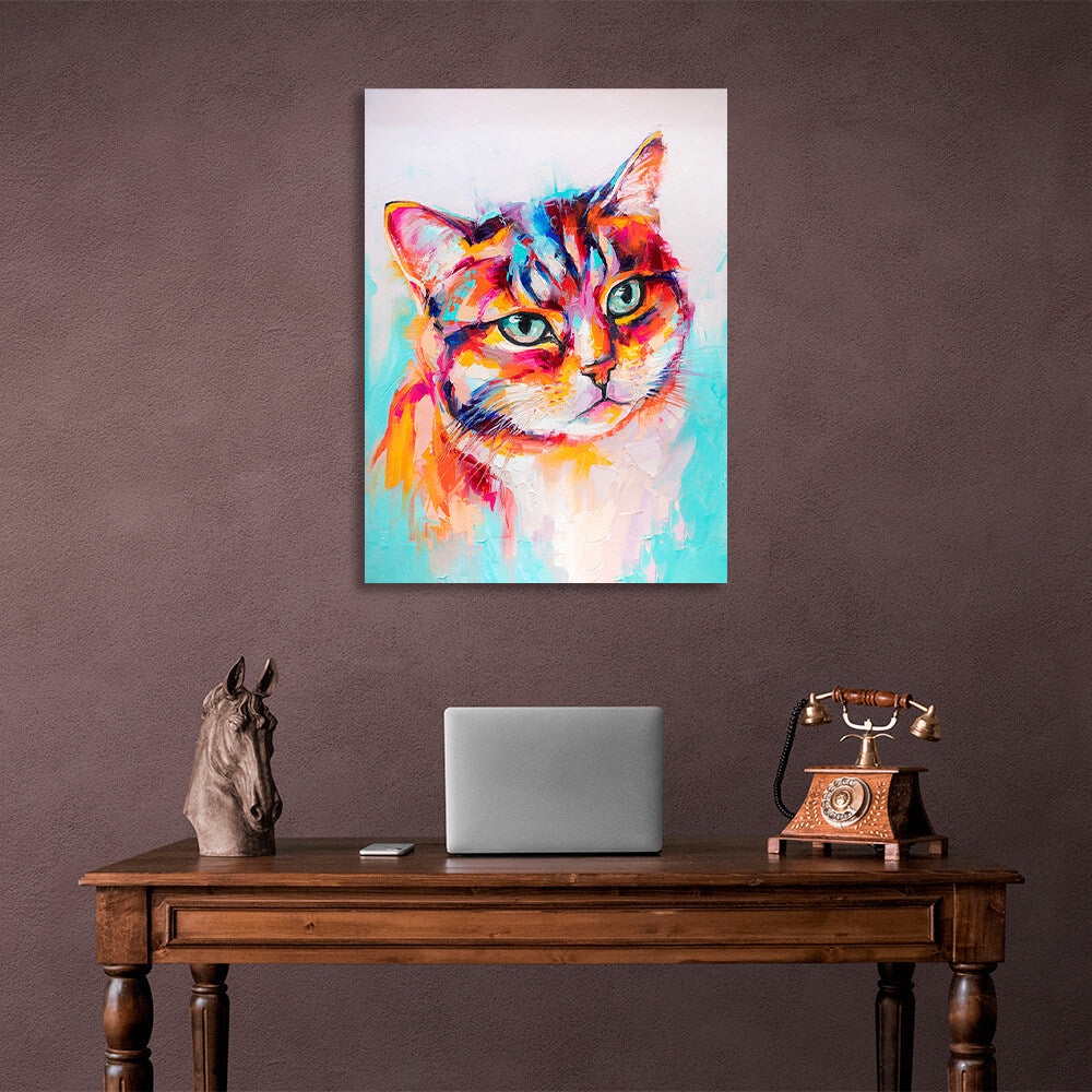 Multicolored cat imitation drawing Canvas Wall Art Print