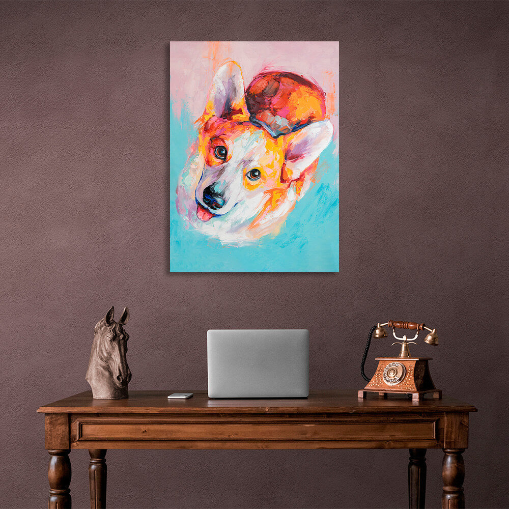 Multicolored corgi puppy imitation drawing Canvas Wall Art Print