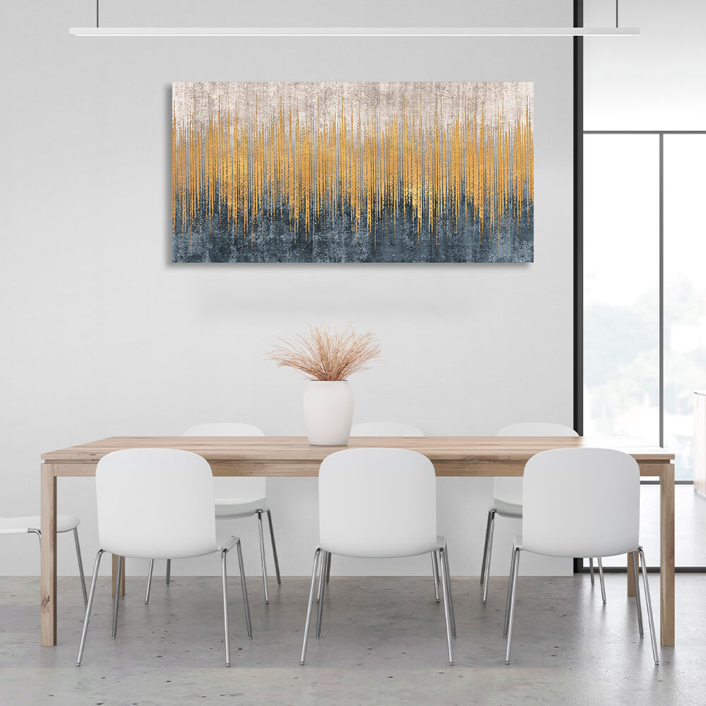 Lots of vertical gold lines on a white and gray background Abstraction Canvas Wall Art Print