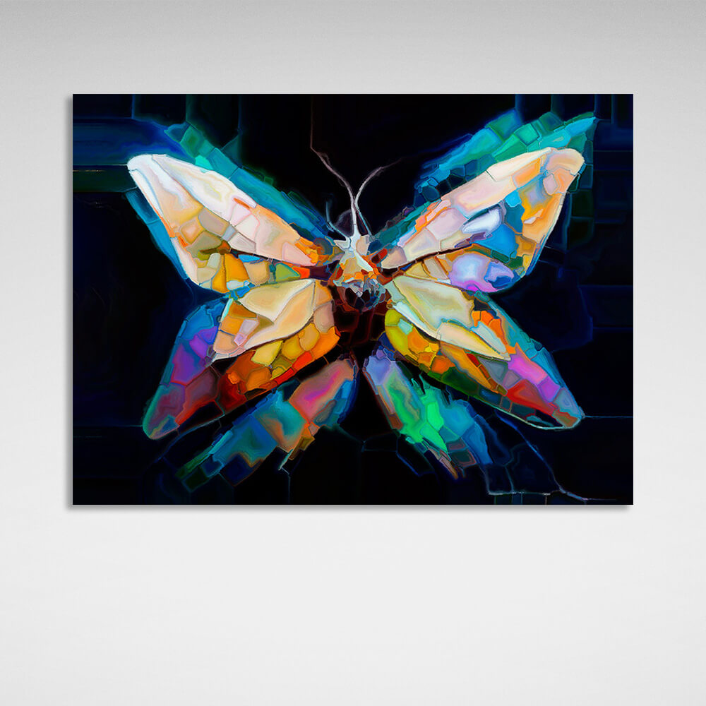 Leinwandbild „Mehrfarbiger Schmetterling“, abstrakt, Wandbild