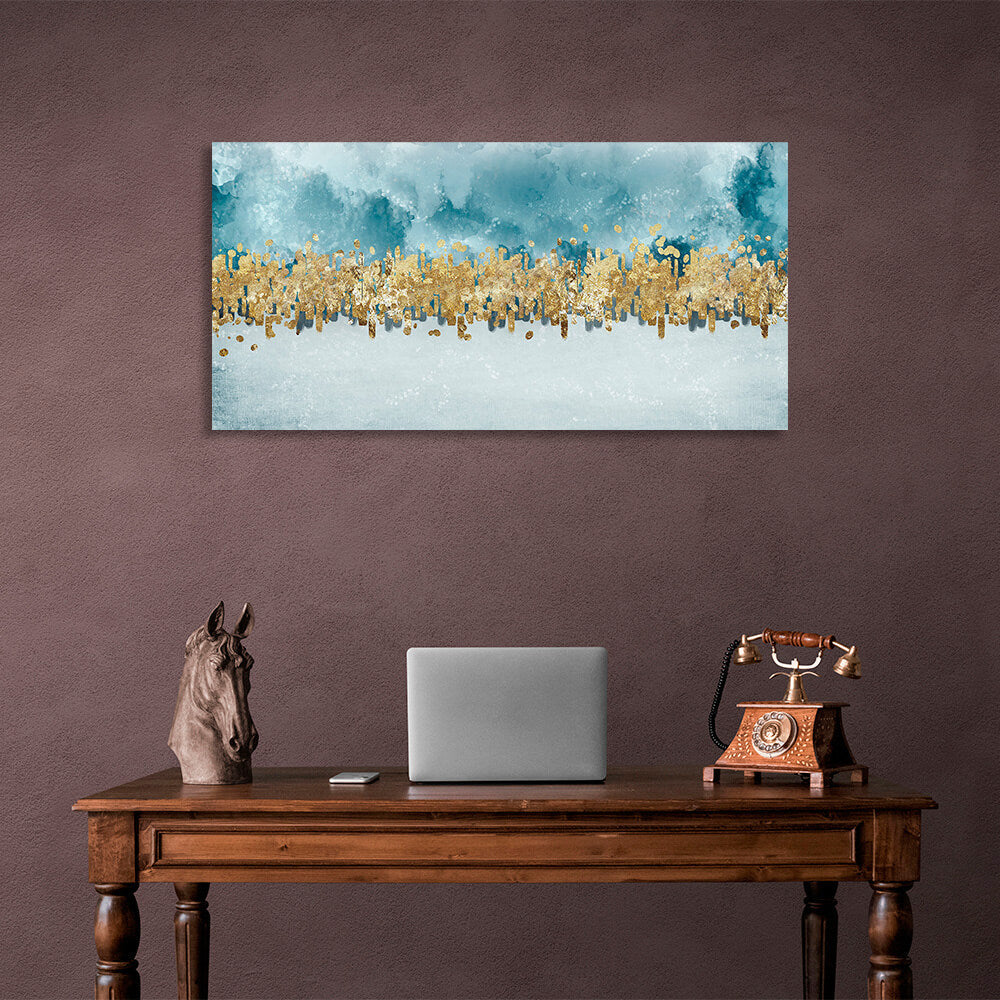 With gold and blue color Abstraction Canvas Wall Art Print