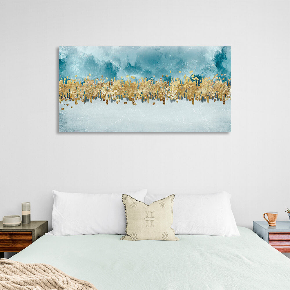 With gold and blue color Abstraction Canvas Wall Art Print