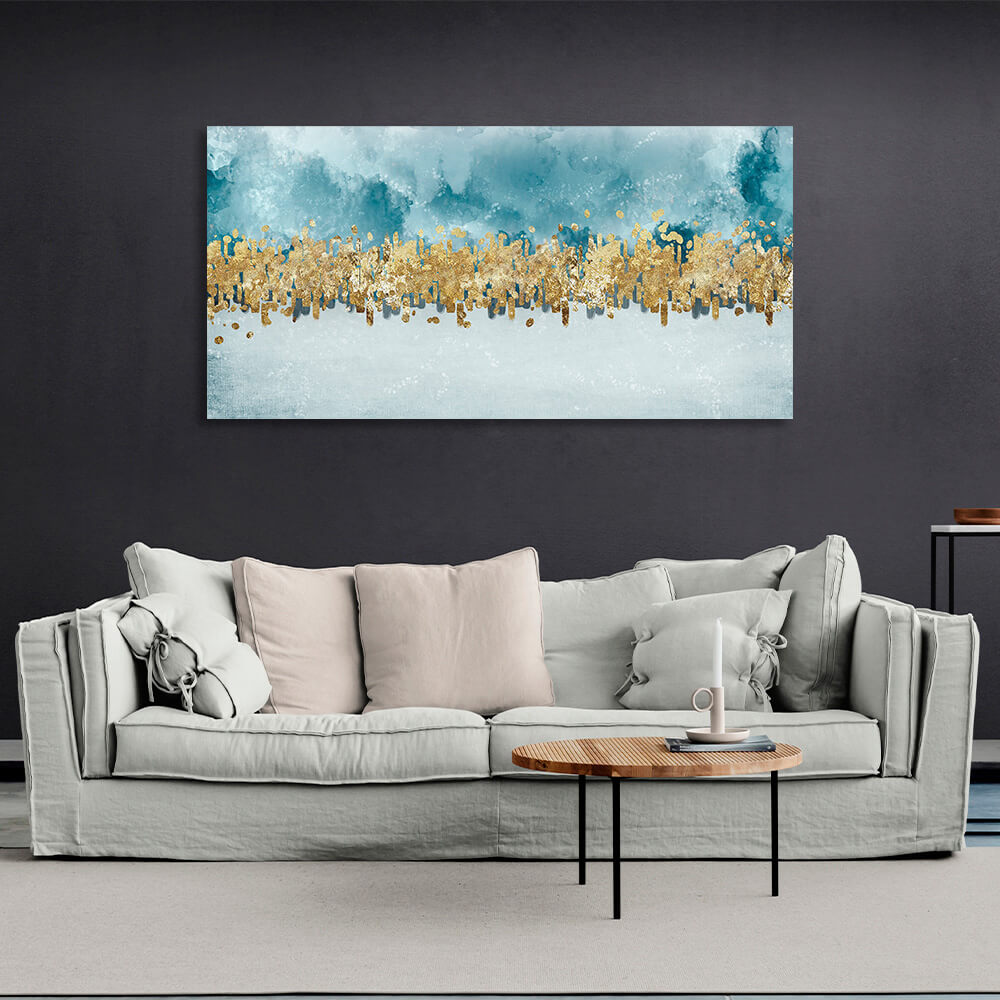 With gold and blue color Abstraction Canvas Wall Art Print