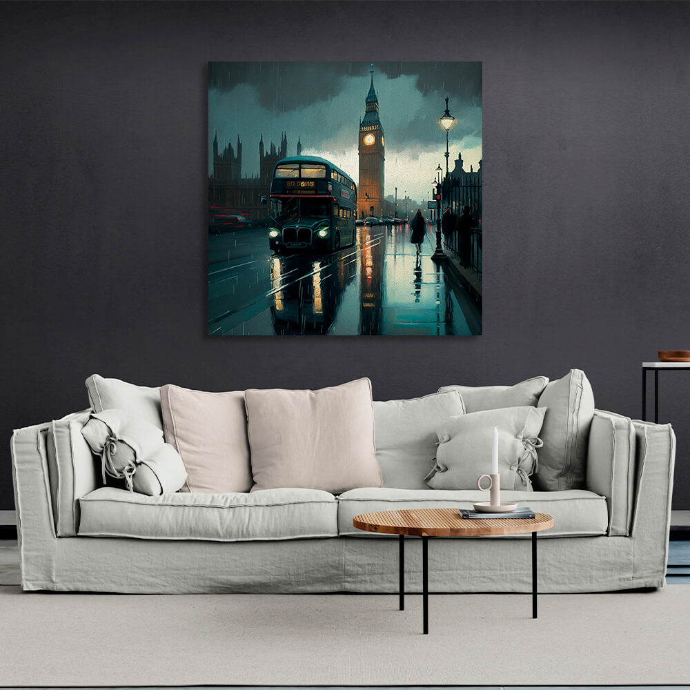 Rainy London evening Canvas Wall Art Print