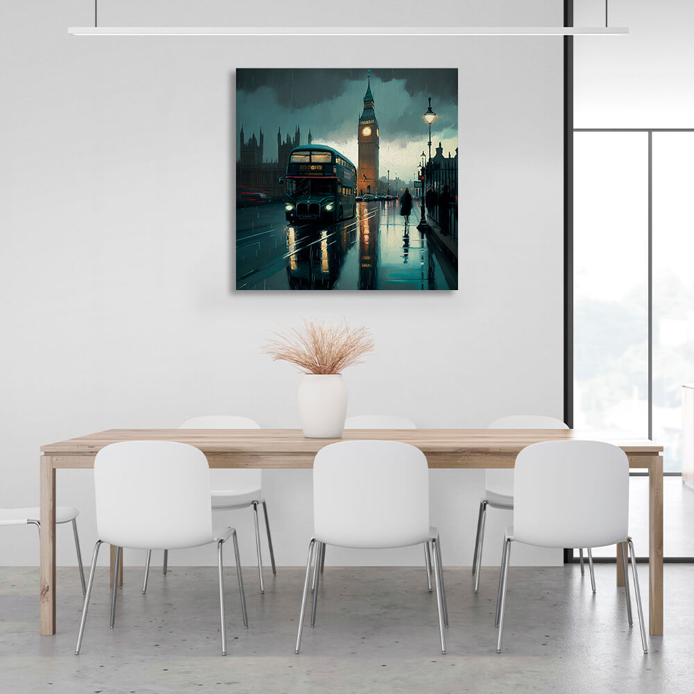 Rainy London evening Canvas Wall Art Print