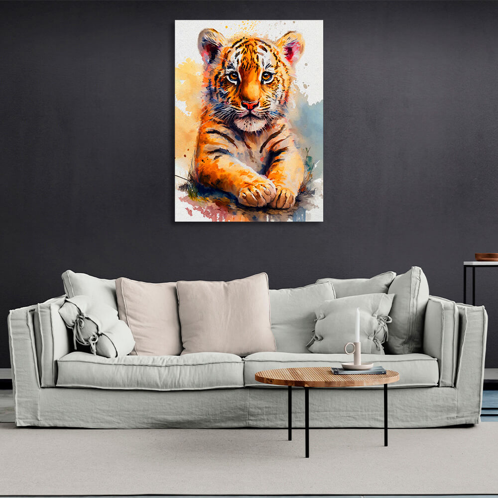 Kunstdruck auf Leinwand mit kleinem Tigerjungen