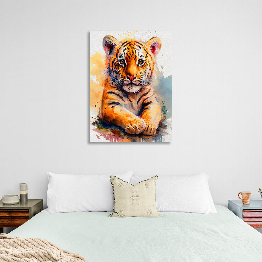 Kunstdruck auf Leinwand mit kleinem Tigerjungen