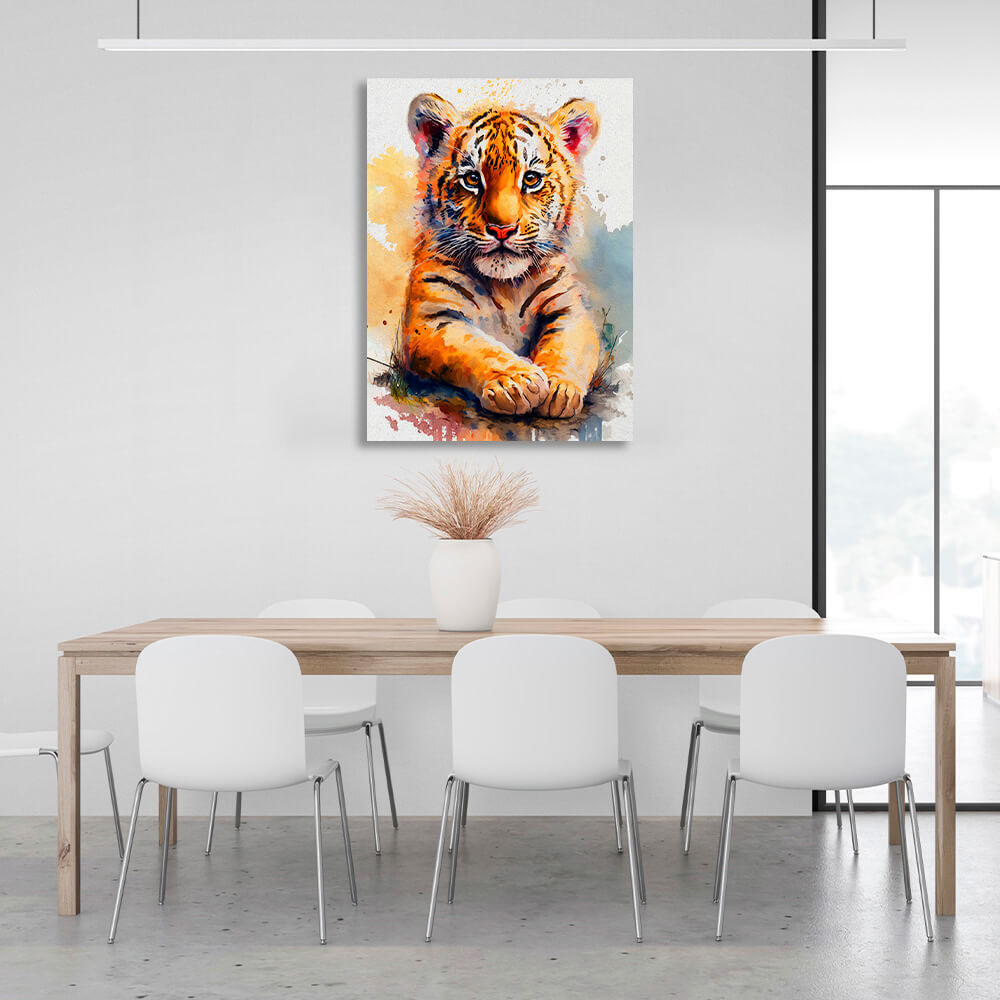 Kunstdruck auf Leinwand mit kleinem Tigerjungen