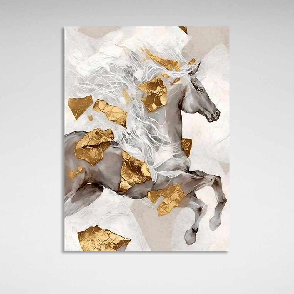 Silver horse with gold details Canvas Wall Art Print