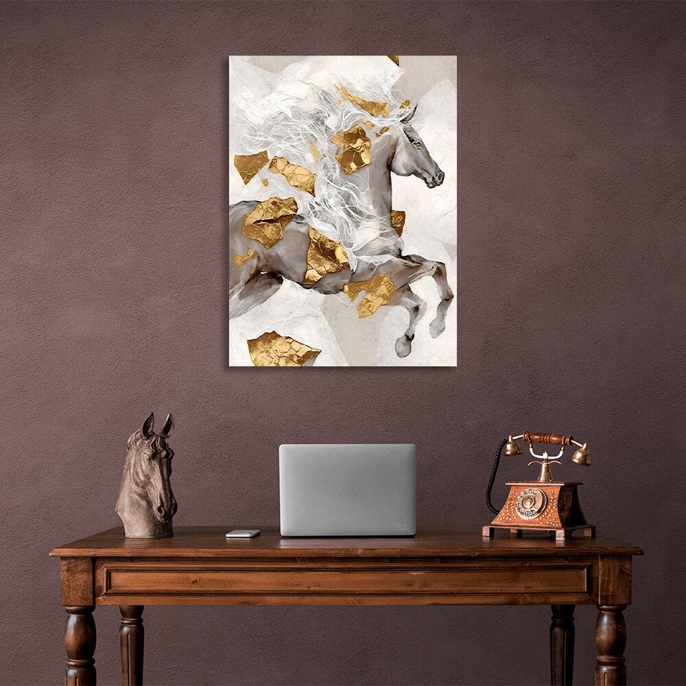 Silver horse with gold details Canvas Wall Art Print