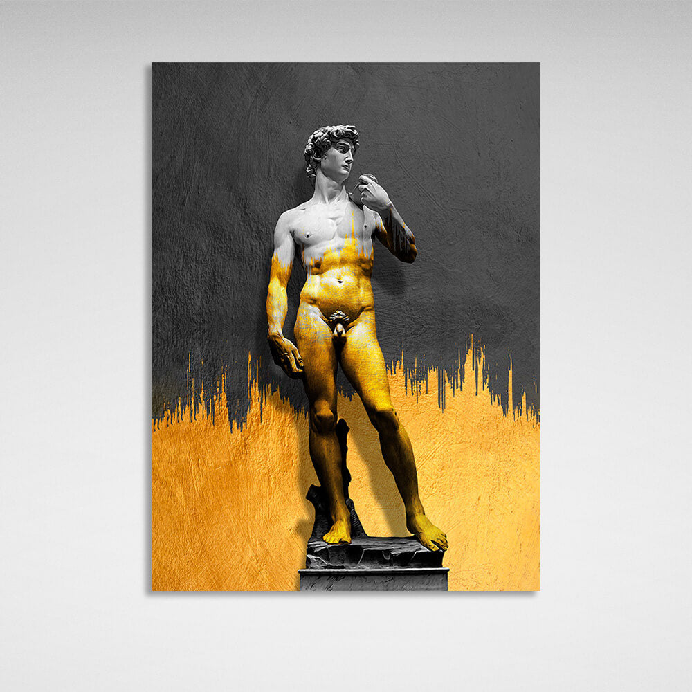 Greek sculpture of David in gold and gray Canvas Wall Art Print