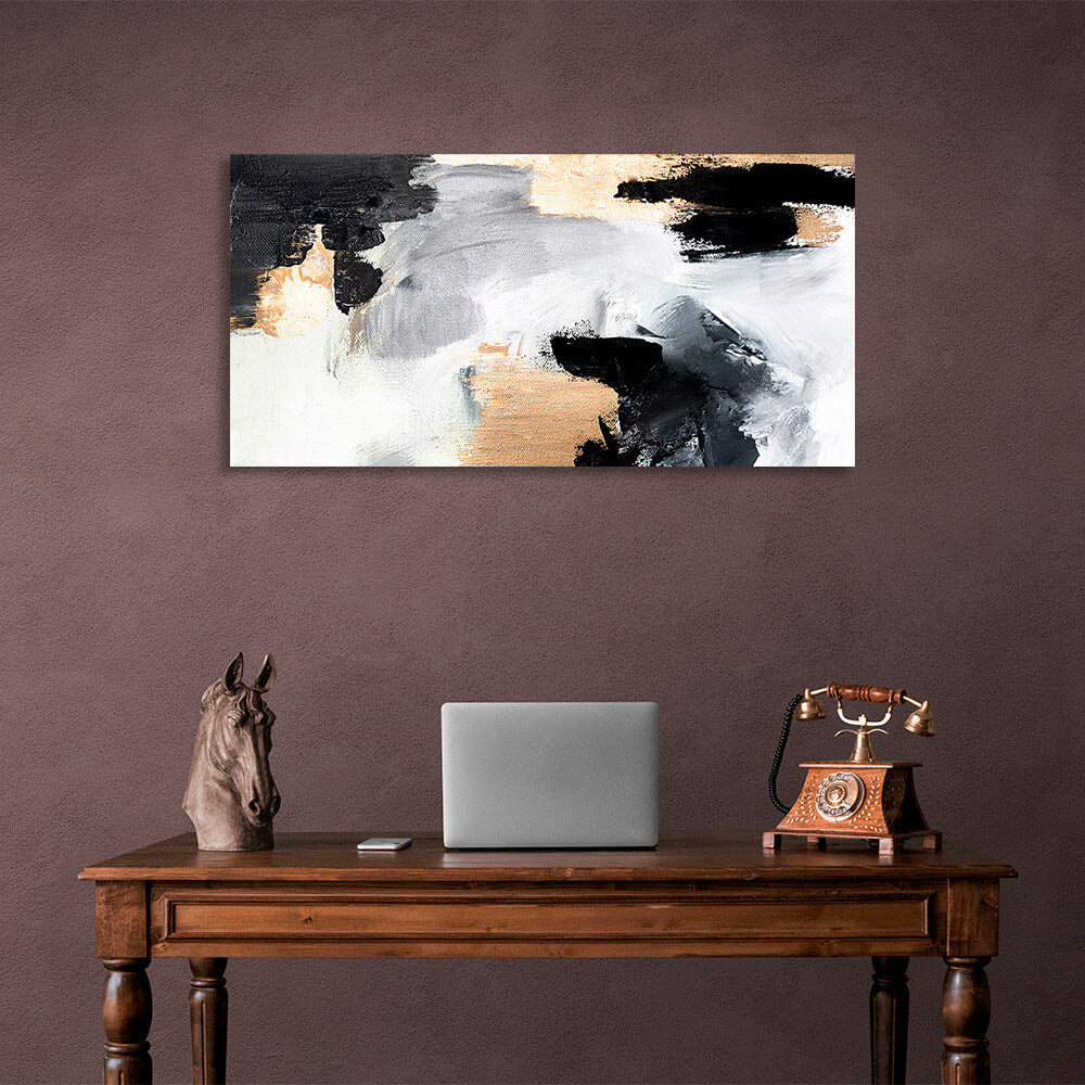 In silver gray black and gold colors Abstraction Canvas Wall Art Print