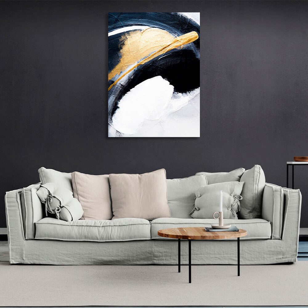 In white blue gold color Abstraction Canvas Wall Art Print