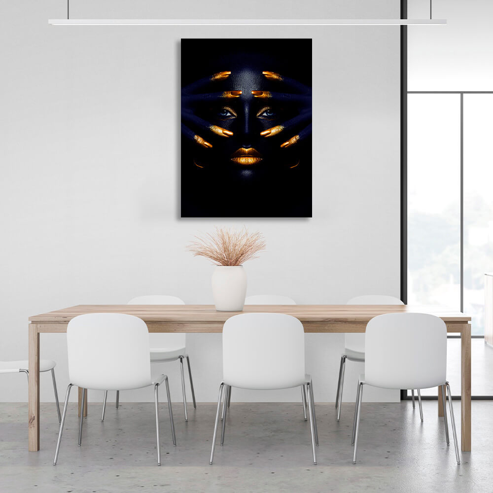 Dark woman with a gold manicure Canvas Wall Art Print