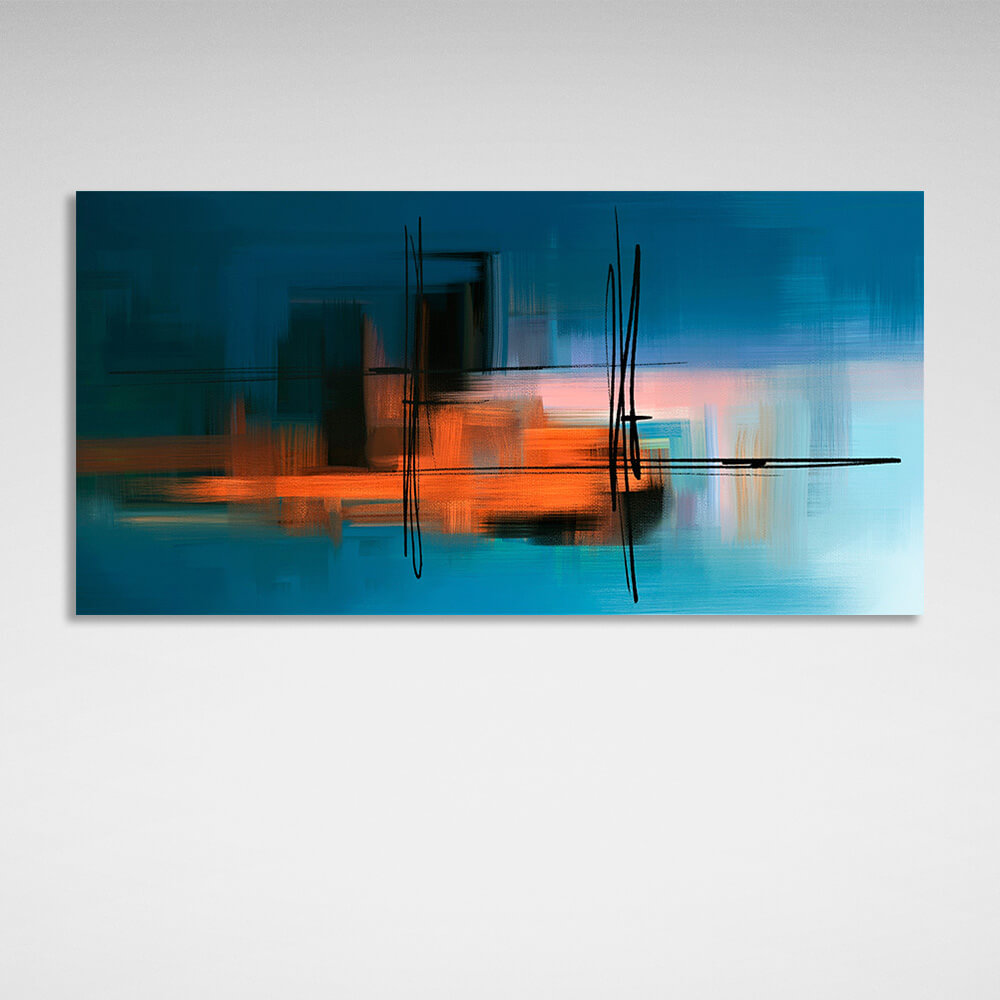 Abstraction in blue-orange tones Abstraction Canvas Wall Art Print