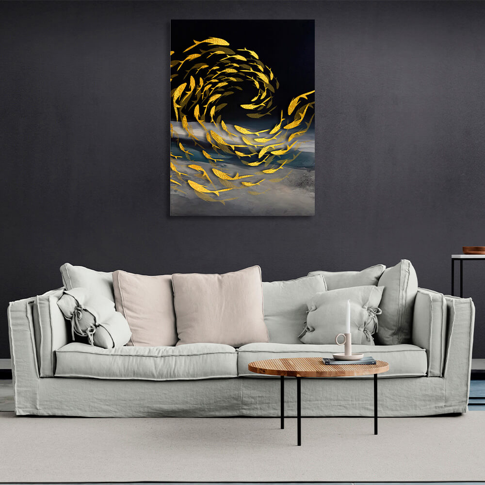 Fish in the color gold Abstraction Canvas Wall Art Print