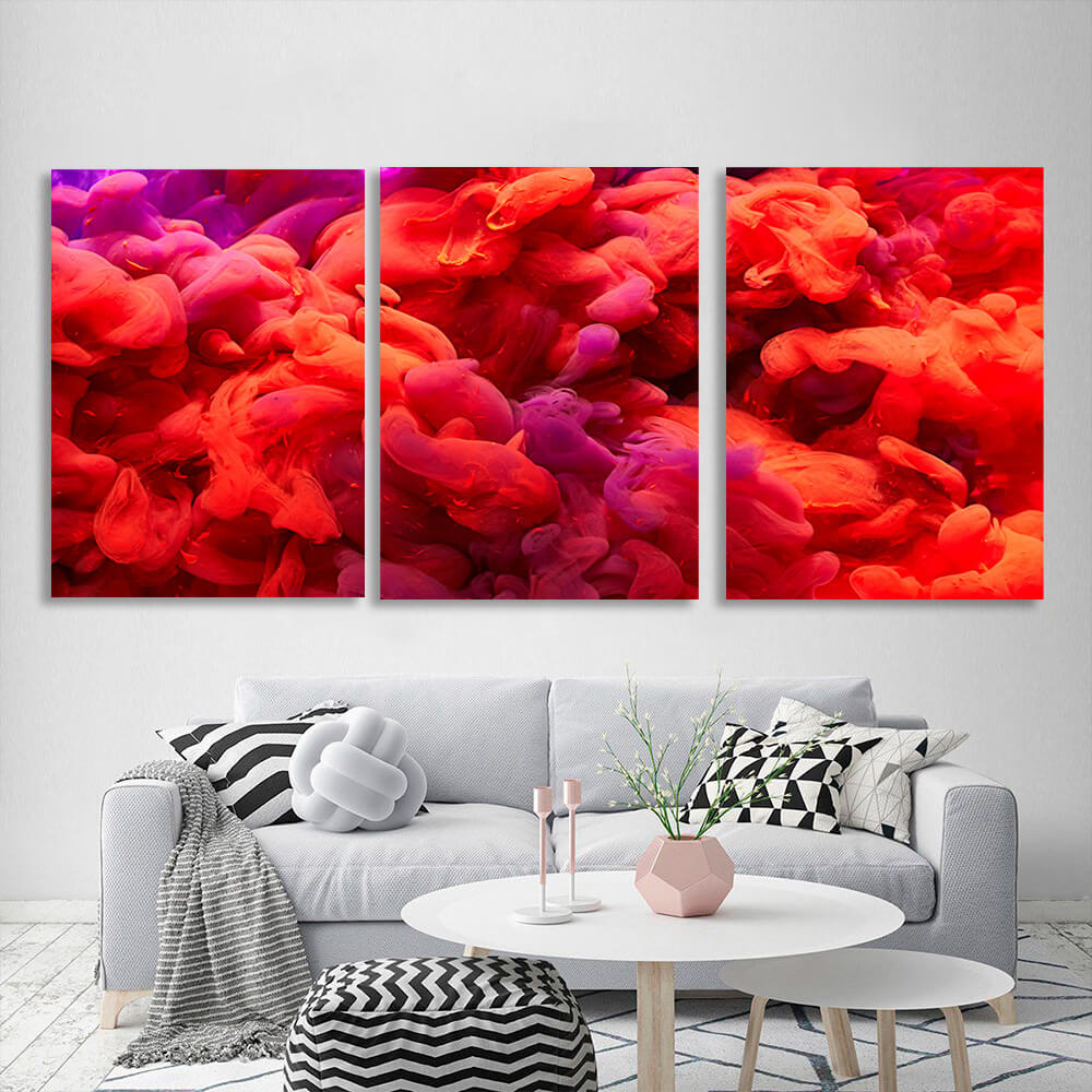 Modular red abstract Multi Panel Canvas Wall Art Print