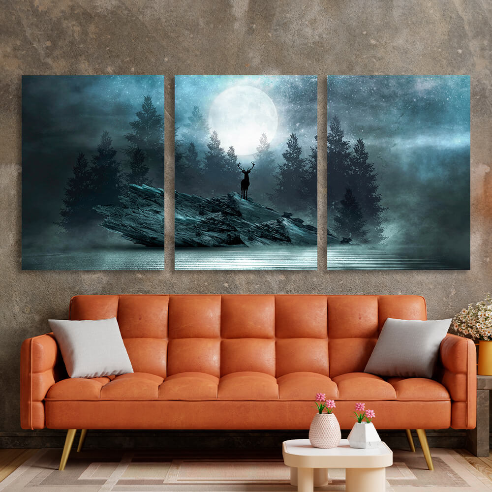 Modular deer on a rock Multi Panel Canvas Wall Art Print