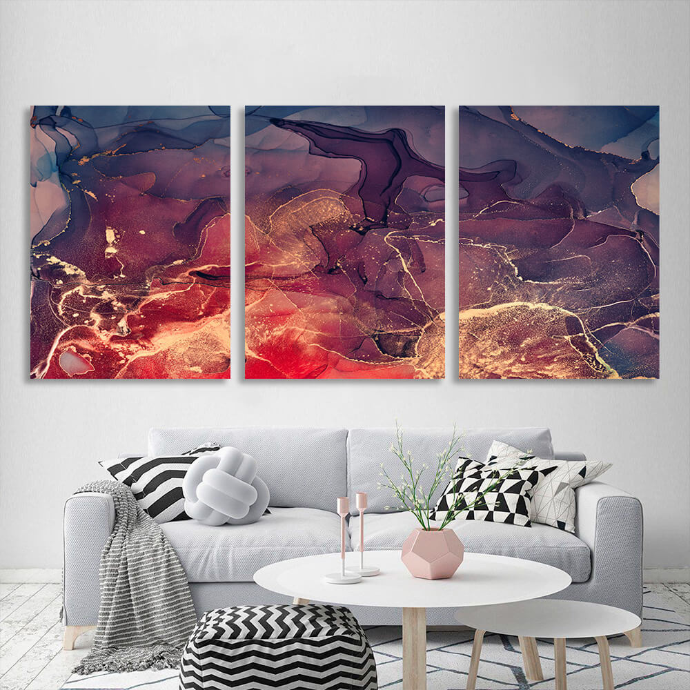 Modular purple and red abstract Multi Panel Canvas Wall Art Print