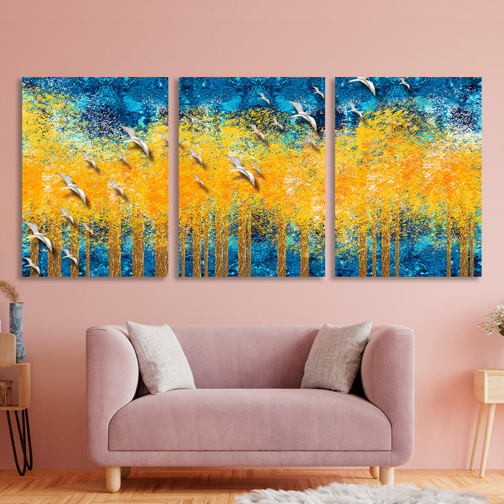 Modular yellow and blue abstract Multi Panel Canvas Wall Art Print