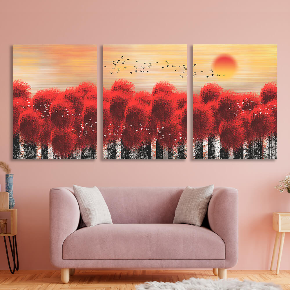 Modular red dandelions Multi Panel Canvas Wall Art Print