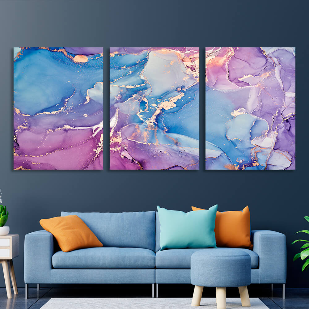 Modular lilac-blue abstract Multi Panel Canvas Wall Art Print