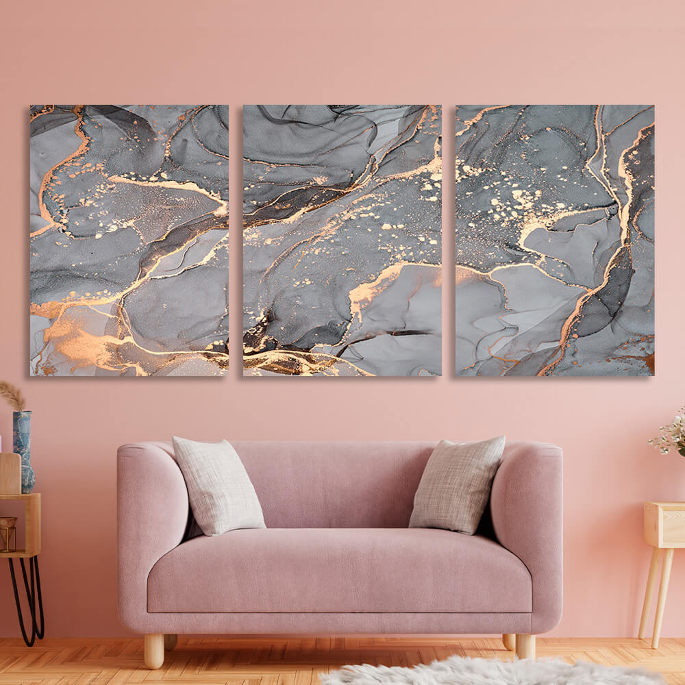 Modular gray-gold abstract Multi Panel Canvas Wall Art Print