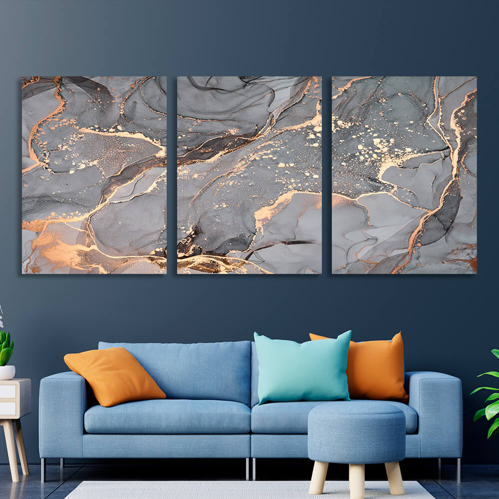 Modular gray-gold abstract Multi Panel Canvas Wall Art Print