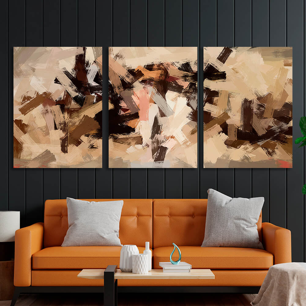 Modular paint strokes in beige-brown tones Multi Panel Canvas Wall Art Print