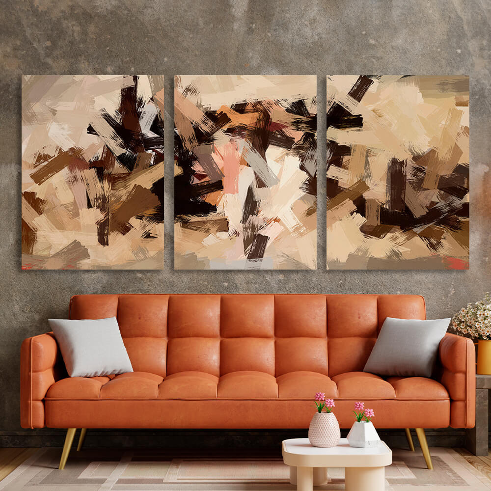 Modular paint strokes in beige-brown tones Multi Panel Canvas Wall Art Print