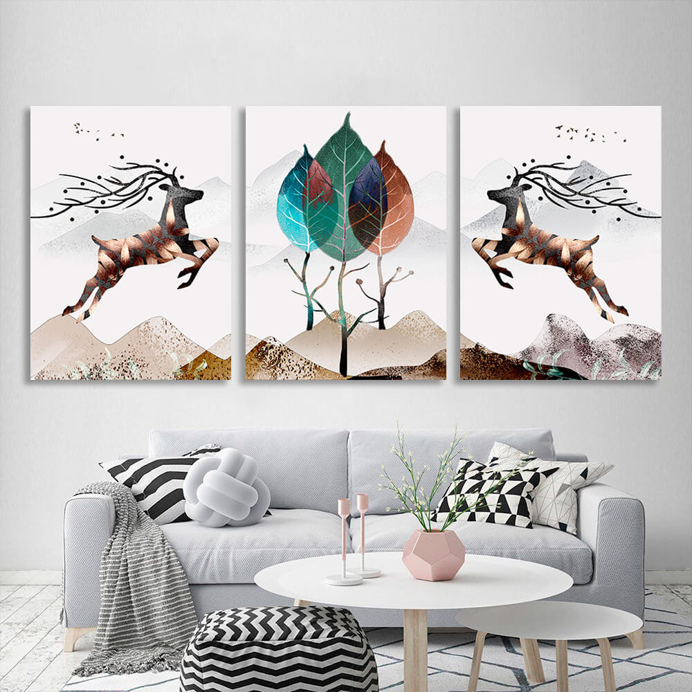 Modular abstract tree in gold style Multi Panel Canvas Wall Art Print