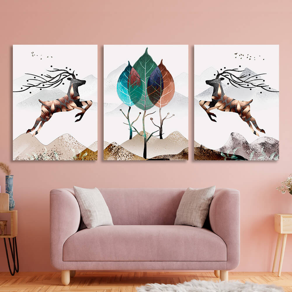 Modular abstract tree in gold style Multi Panel Canvas Wall Art Print