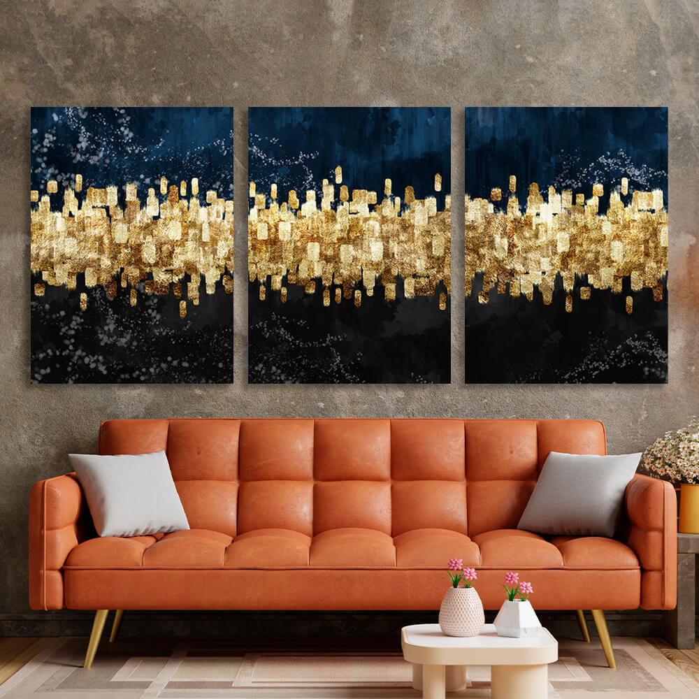 Modular black and gold abstract Multi Panel Canvas Wall Art Print