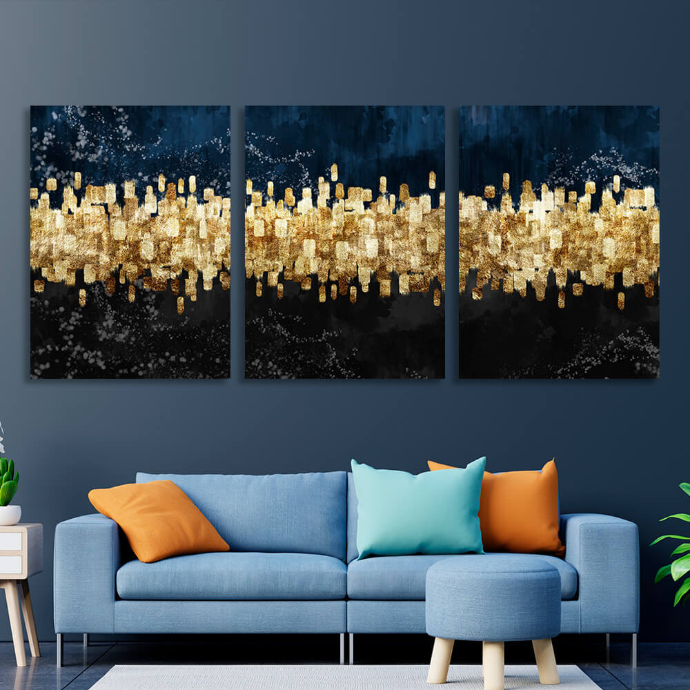 Modular black and gold abstract Multi Panel Canvas Wall Art Print