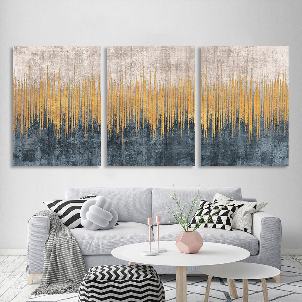 Modular abstract beige and gray with gold Multi Panel Canvas Wall Art Print