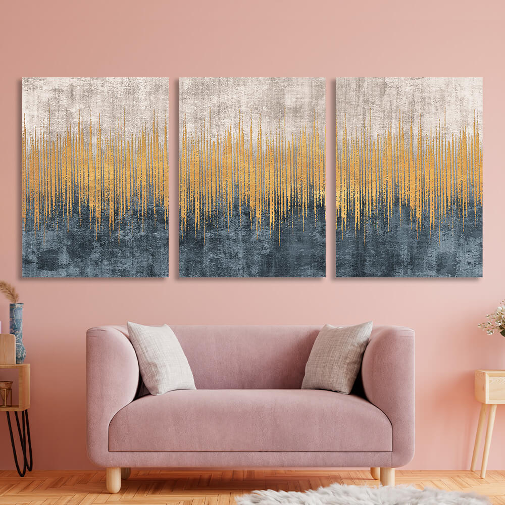 Modular abstract beige and gray with gold Multi Panel Canvas Wall Art Print